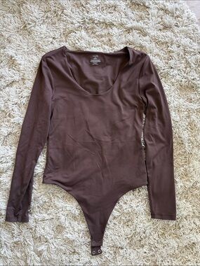 nuuds Chocolate Long Sleeve Scoop Neck Bodysuit